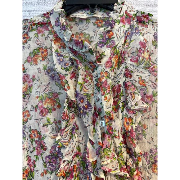 Nanette Lepore Sheer Floral ruffle Blouse Size 2 - Picture 2 of 3